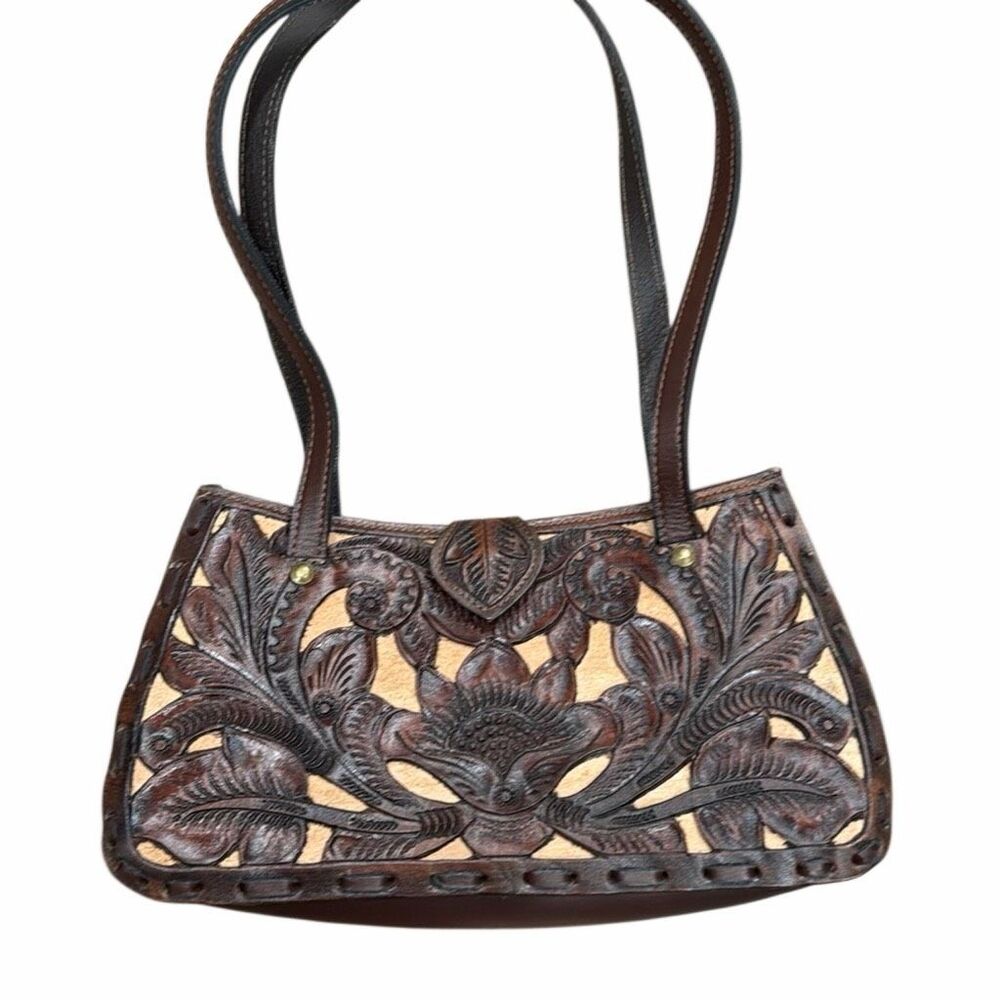 Vintage Brown Tooled Leather Floral Western Rodeo Handbag Custom